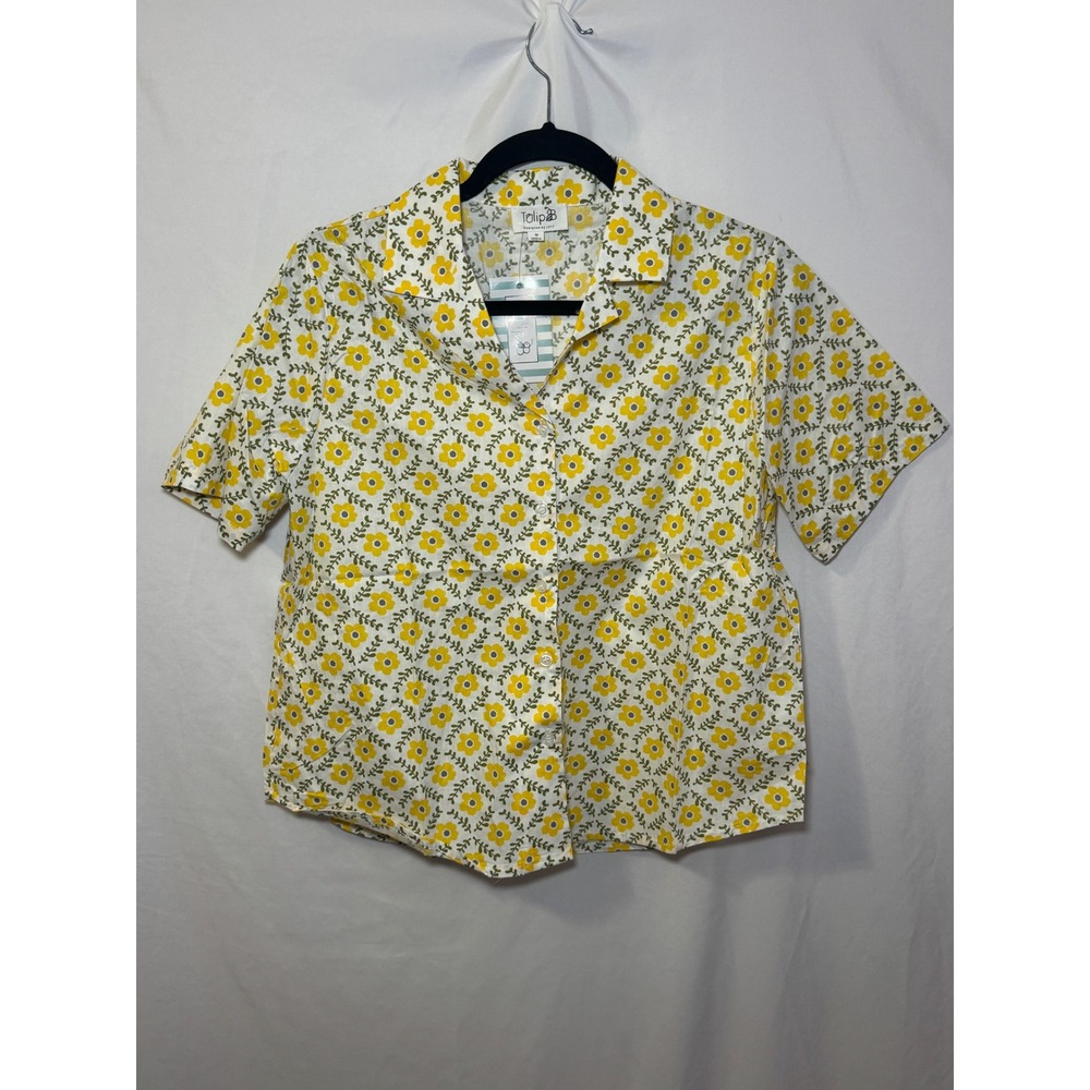 Yellow Floral Button Down Shirt Womens M Cottagecore Vintage Style Tulip B NWT